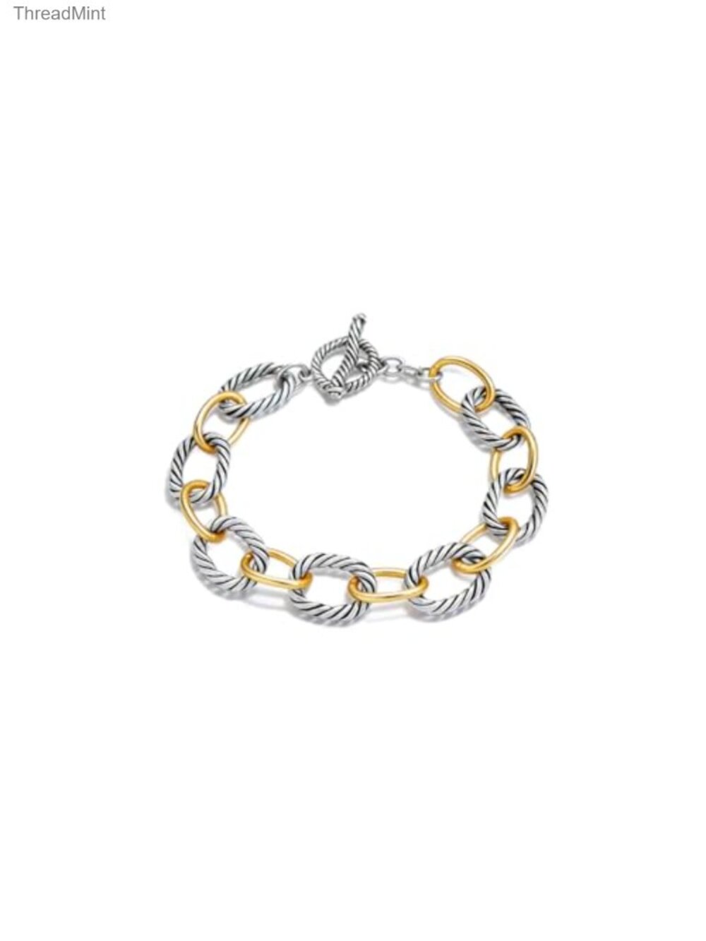 Two-Tone Paperclip Link Bracelet - Chunky Mixed Metal Chain with OT Clasp